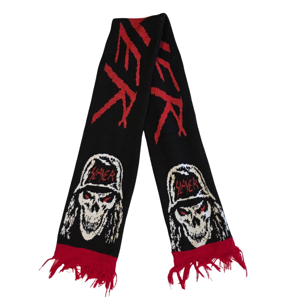 Slayer Band Knit Scarf Black Red Skull Graphic Thrash Metal Winter Scarf